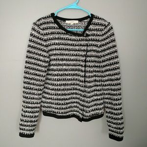 *Loft* Zipper front black and white strips sweater